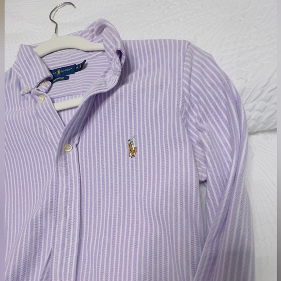 RALPH LAUREN: Purple/White Pin-Stripe Blouse - Size Medium - Picture 4 of 7